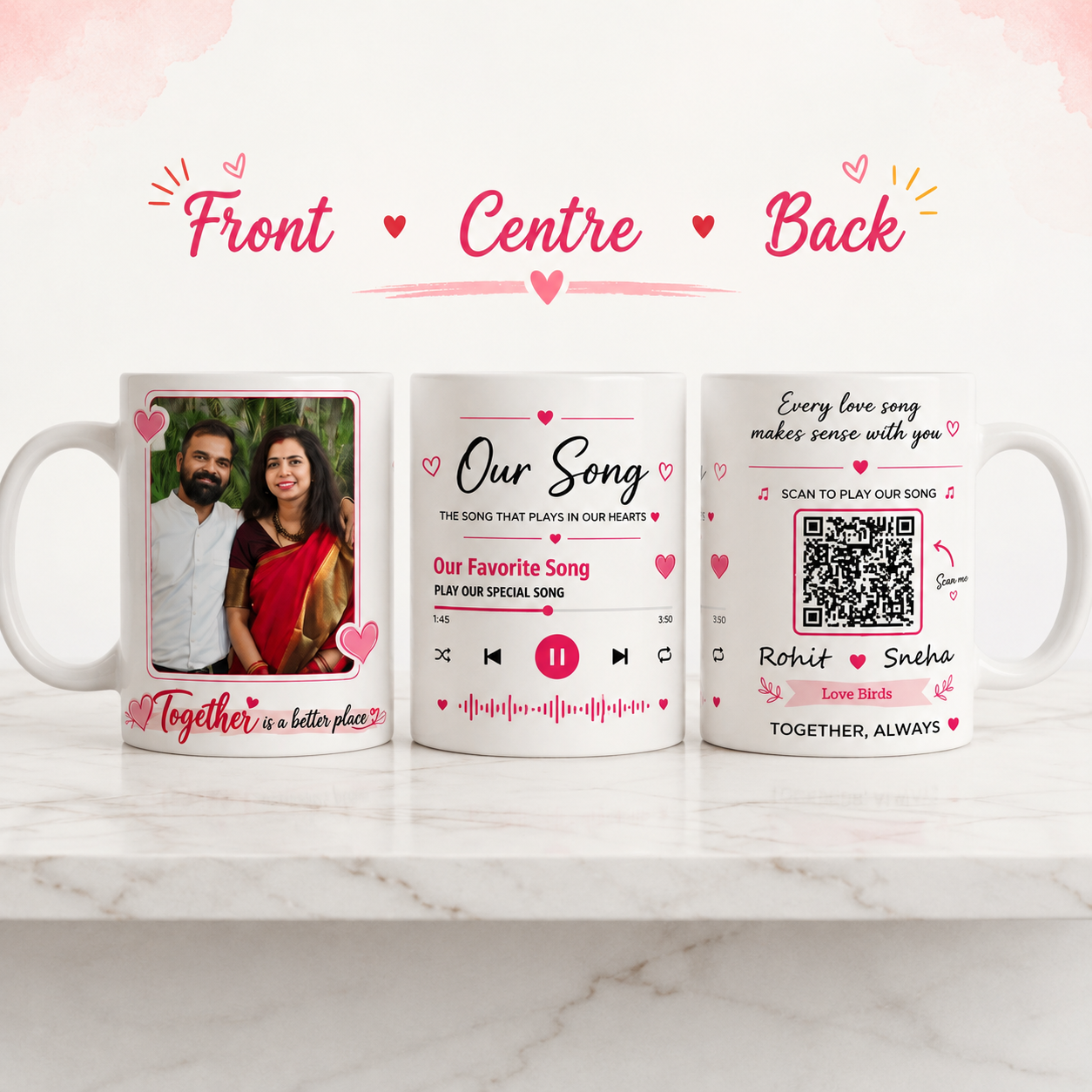 Personalized Music Mug – Photo, Couple Name & Song QR - Image 3