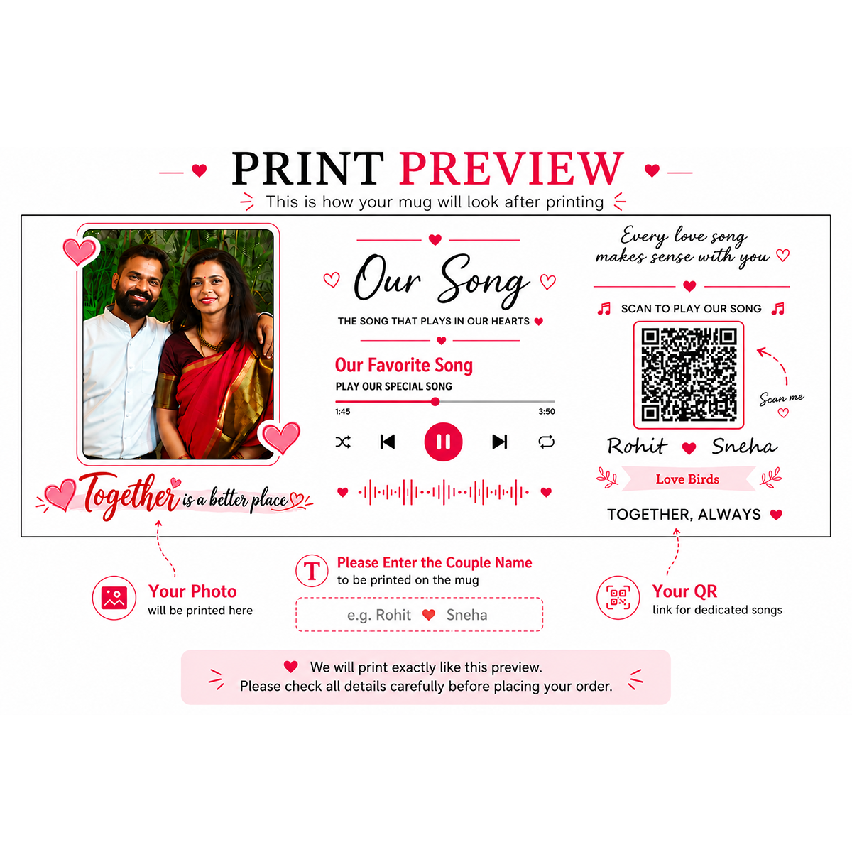 Personalized Music Mug – Photo, Couple Name & Song QR - Image 4