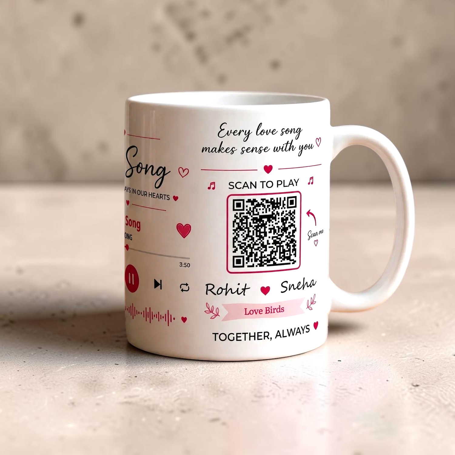 Personalized Music Mug – Photo, Couple Name & Song QR - Image 2